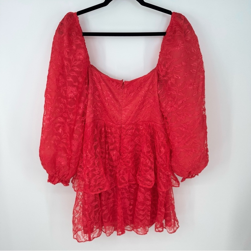 Majorelle Brielle Pink Lace Tiered Puff Sleeve Balloon Sleeve Barbie Mini Dresss - Picture 6 of 9